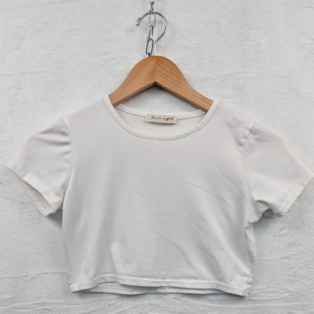 VTG Dream Girl Top Womens 10 White Crop Baby Tee Stretch Clean Girl USA Made Y2K